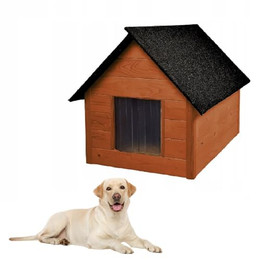 Produktbild von QLS Hundehütte aus Holz 101x69 cm Isoliert Naturholz Winterfest Outdoor