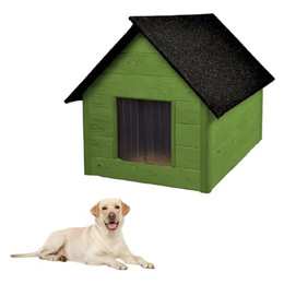 Produktbild von QLS Hundehütte aus Holz 101x69 cm Isoliert Naturholz Winterfest Outdoor