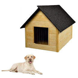 Produktbild von QLS Hundehütte aus Holz 101x69 cm Isoliert Naturholz Winterfest Outdoor