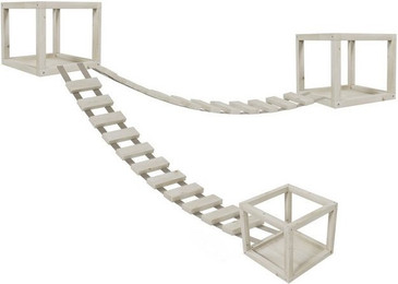 Produktbild von QLS Katzen-Kletterwand Deckenmontage Set mit 2 Brücken und 3 Liegen aus Holz