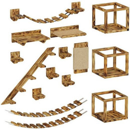 Produktbild von QLS Katzen Kletterwand Set XXL Hängebrücke Katzenbett Katzenregal aus Holz