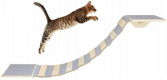 Produktbild von QLS Katzenbrücke mit 2 Katzenliegen Set 130 cm rutschfest Wandbefestigung aus Holz
