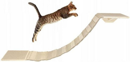 Produktbild von QLS Katzenbrücke mit 2 Katzenliegen Set 130 cm rutschfest Wandbefestigung aus Holz