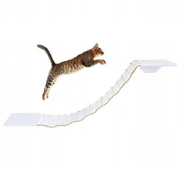 Produktbild von QLS Katzenbrücke mit 2 Katzenliegen Set 130 cm rutschfest Wandbefestigung aus Holz Weiß