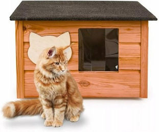 Produktbild von QLS Katzenhaus aus Holz 53x39 cm mit Matratze isoliert winterfest - 0,5 l