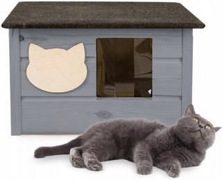 Produktbild von QLS Katzenhaus aus Holz 53x39 cm mit Matratze isoliert winterfest