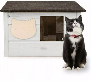 Produktbild von QLS Katzenhaus aus Holz 53x39 cm mit Matratze isoliert winterfest