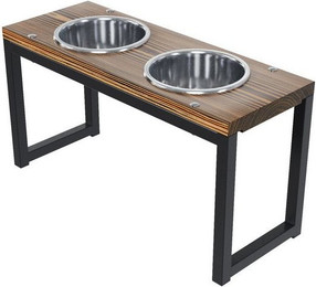 Produktbild von QLS Napfständer für Hunde aus Holz und Stahl 26,5 cm Doppel Futternapf - 0,9 l