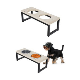 Produktbild von QLS Napfständer für Hunde aus Holz und Stahl mit Doppel Futternapf