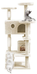 QEENTOE Kratzbaum 130 cm Beige Mehrstöckiger Katzenbaum mit Katzenhaus für Hauskatzen – Bild 1 von 1