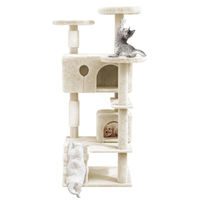 Produktbild von QEENTOE Kratzbaum 130 cm Beige Mehrstöckiger Katzenbaum mit Katzenhaus für Hauskatzen
