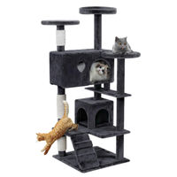 Produktbild von QEENTOE Kratzbaum für Hauskatzen 130 cm Mehrstöckiges Katzenhaus mit Spielhaus in Blaugrau