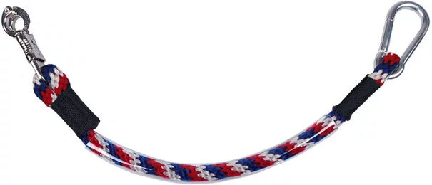QHP Anhänger-Anbindestrick aus Polyester mit Panikhaken und Karabiner 60 cm rot-weiß-blau – Bild 1 von 3