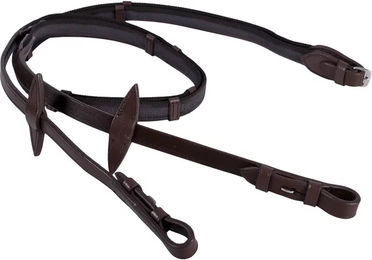 QHP Anti-Rutsch-Pferdezügel aus Leder mit Lederstoppern in Dunkelbraun für Ponys – Bild 1 von 4