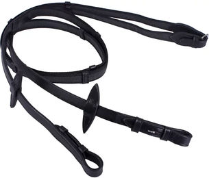 QHP Anti-Rutsch-Zügel mit Lederstoppern für Shettys in Schwarz – Bild 1 von 4