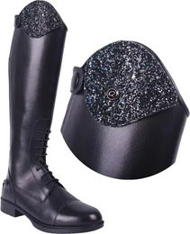 QHP Austauschbarer Dressurbogen Schaftoberteil für Reitstiefel aus Leder mit Klettverschluss Navy Blau Größe 35-37 – Bild 1 von 2