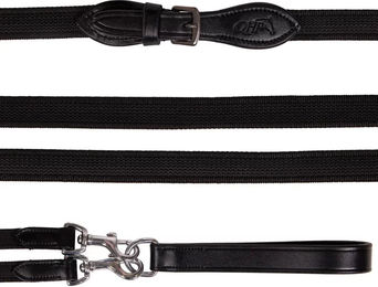 QHP Basic Pro Anti-Rutsch Schlaufzügel aus Leder in Schwarz und Silber – Bild 1 von 2