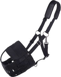QHP Beweidungsmaske mit Nasenlöchern aus Neopren für Warmblut in Schwarz – Bild 1 von 3