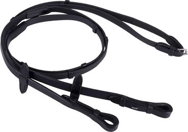 QHP Biothane-Zügel mit Lederstegen für Warmblut in Schwarz – Bild 1 von 3