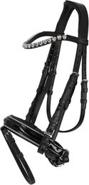 Produktbild von QHP Bixie Reittrense für Ponys aus Leder in Schwarz mit Silberbeschlag