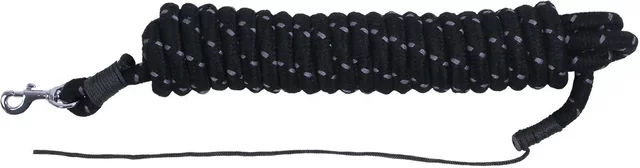 QHP Bodenarbeitsseil Longe aus Polyester mit Karabiner 6,8 m Schwarz/Grau/Blau – Bild 1 von 2