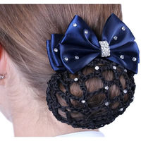 Produktbild von QHP Chique Haarschleife mit Haarnetz und Strass-Steinen in Schwarz und Blau