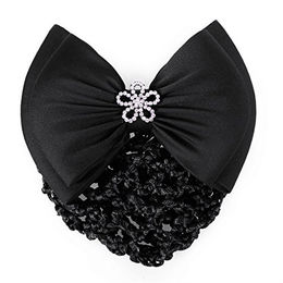 QHP Classy Haarschleife mit Haarnetz und Glitzersteinen in Schwarz und Silber aus Stoff – Bild 1 von 4