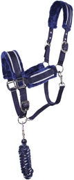 QHP Dolci Halfter-Set für Vollblut mit gefüttertem Halfter und Longiergurt in Blau/Silber – Bild 1 von 2