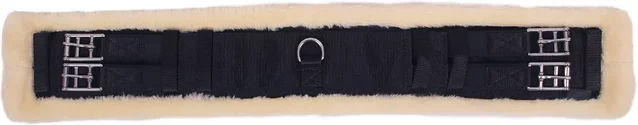 QHP Dressurgurt Ontario mit Fellimitatfutter und Rollschnallen Schwarz 55 cm – Bild 1 von 3