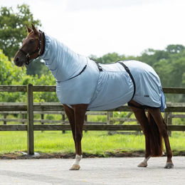 QHP Ekzemdecke für Pferde mit Hals und abnehmbarem Bauchlatz Steel Blue 155 cm – Bild 1 von 3