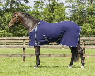 QHP Fleecedecke Abschwitzdecke Basic mit Kreuzgurten und Frontverschuss Blau 155 cm - 155 cm – Bild 1 von 3
