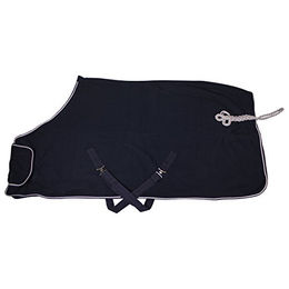 QHP Fleecedecke Abschwitzdecke mit Brustlatz und Kreuzgurten Blau Silber 110 cm – Bild 1 von 4
