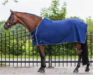 QHP Fleecedecke Basic Abschwitzdecke für Pferde mit Frontverschuss Blau 105 cm – Bild 1 von 3