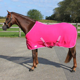 QHP Fleecedecke Color für Pferde mit Kreuzgurten aus Polyester in Blau und Rosa – Bild 1 von 2