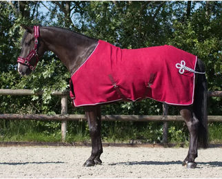 QHP Fleecedecke Ornament mit Brustlatz und Kreuzgurten in Rot/Silber – Bild 1 von 4