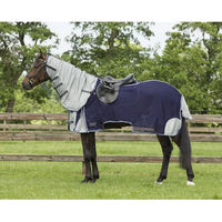 Produktbild von QHP Fliegen-Ausreitdecke aus Polyester mit abnehmbarem Halsteil und Sattelaussparung Blau 115 cm