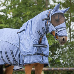 QHP Fliegendecke Collection mit Halsteil und Haube aus Polyester in Blau für Pferde – Bild 1 von 1