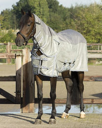 QHP Fliegendecke Combo mit Halsteil aus Polyester in Grau 145 cm – Bild 1 von 2