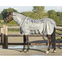 Produktbild von QHP Fliegendecke Combo mit Halsteil und 3 Bauchgurten aus Polyester Grau 135 cm