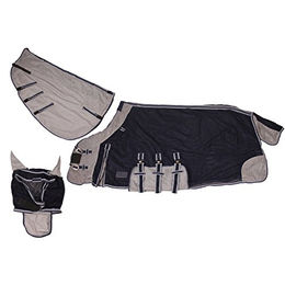 QHP Fliegendecke für Pferde mit Hals und Haube in Blau 145 cm – Bild 1 von 9