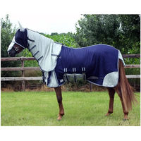 Produktbild von QHP Fliegendecke für Pferde mit Halsabdeckung und Haube aus Polyester in Blau 145 cm