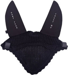 QHP Fliegenhaube Don't Fear, Trust Me für Vollblut in Schwarz aus Baumwolle mit Klettverschluss – Bild 1 von 4