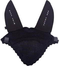 QHP Fliegenhaube Keep Calm and Focus für Vollblut in Schwarz aus Polyester mit Klettverschluss – Bild 1 von 3