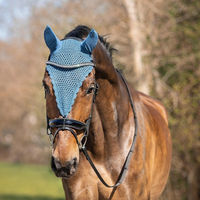 Produktbild von QHP Fliegenhaube Lungo gehäkelt aus Baumwolle für Ponys in Navy Blau