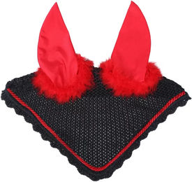 QHP Fliegenhaube Ohrenhaube Halloween Devil Teufel für Warmblut in Schwarz-Rot aus Polyester – Bild 1 von 4