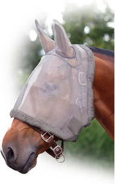 QHP Fliegenmaske mit Ohrenschutz für Warmblut Pferde in Grau – Bild 1 von 4