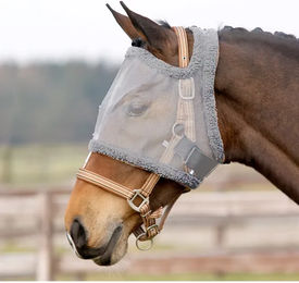 QHP Fliegenmaske ohne Ohrenschutz für Pferde in Grau Größe Pony – Bild 1 von 4