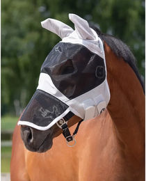 QHP Fliegenmaske Solaire Fliegenschutzmaske für Vollblut aus Polyester in Grau und Weiß - 1 Stk. – Bild 1 von 2