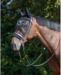 Produktbild von QHP Fliegenschutzhaube mit Netzmaske für Ponys in Schwarz aus Polyester
