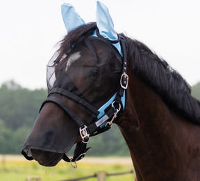 QHP Fliegenschutzmaske für Fohlen mit abnehmbarem Nasenschutz in Blau – Bild 1 von 2